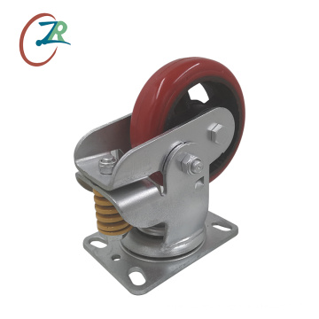 6 Inch 8 Inch Heavy Duty Casting PU On Iron Core Wheel Shock Absorb Caster Wheels With Spring